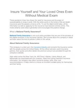 Insure Yourself and Your Loved Ones Even Without Medical Exam