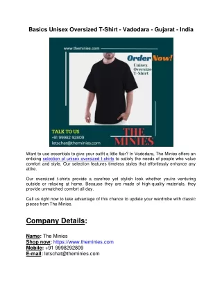 Basics Unisex Oversized T-Shirt - Vadodara - Gujarat - India