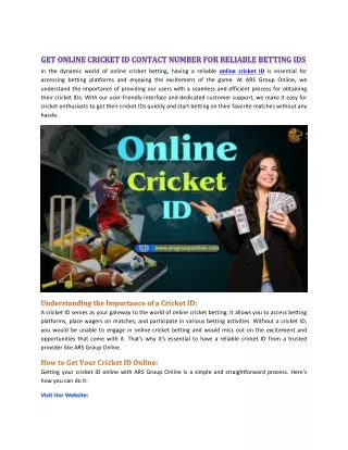 Get online cricket id contact number for Reliable Betting IDs