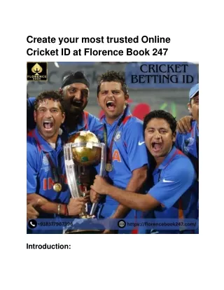 Create your most trusted Online Cricket ID at Florence Book 247