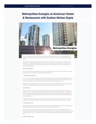 Metropolitan Energies at American Hotels & Restaurants with Sushen Mohan Gupta
