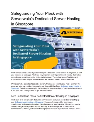 Safeguarding Your Plesk with Dedicated Server Hosting in Singapore