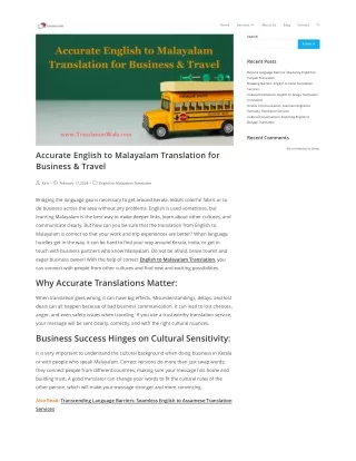 Accurate English to Malayalam Translation for Business & Travel