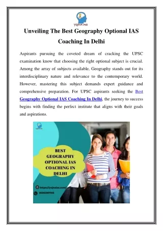 Unveiling The Best Geography Optional IAS Coaching In Delhi