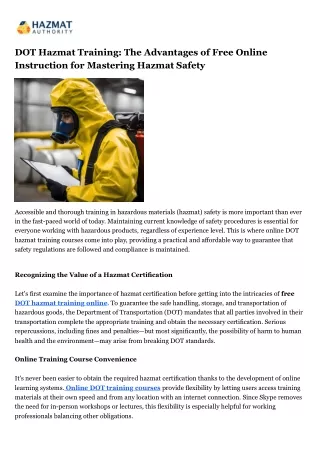 DOT Hazmat Training The Advantages of Free Online Instruction for Mastering Hazmat Safety