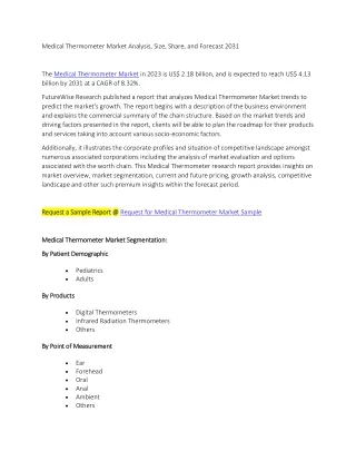 Medical Thermometer Market Analysis, Size, Share, and Forecast 2031