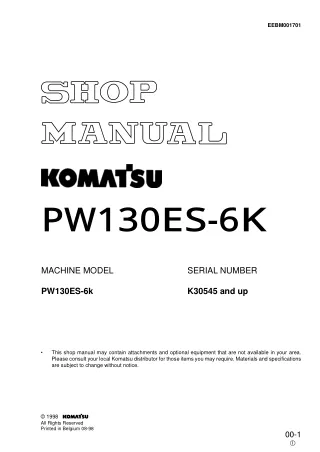 Komatsu PW130ES-6K Hydraulic Excavator Service Repair Manual SNk30545 and up