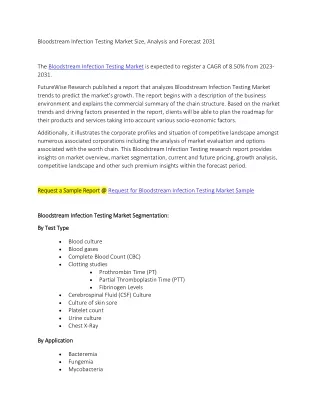 Bloodstream Infection Testing Market Size, Analysis and Forecast 2031