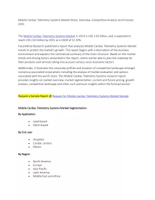 Mobile Cardiac Telemetry Systems Market Share, Overview, Competitive Analysis an