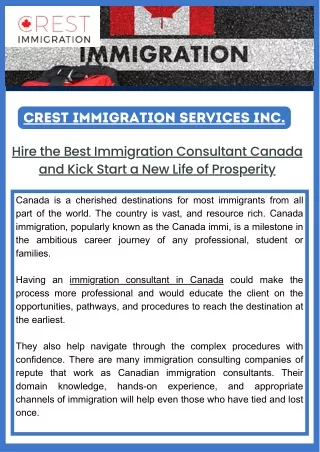 Hire the Best Immigration Consultant Canada and Kick Start a New Life of Prosper