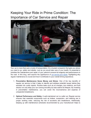 Keeping Your Ride in Prime Condition_ The Importance of Car Service and Repair