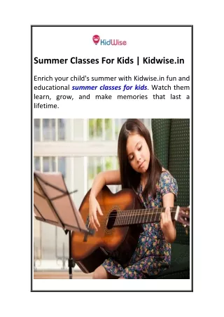 Summer Classes For Kids  Kidwise.in