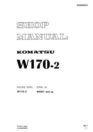 Komatsu W170-2 Wheel Loader Service Repair Manual SN 60001 and up