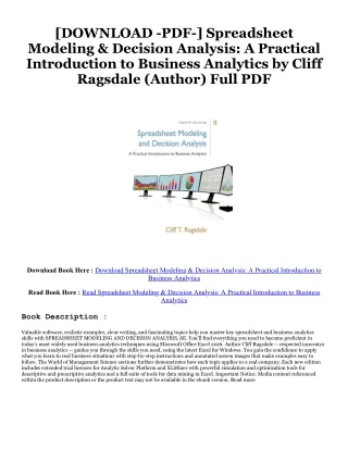 ^#DOWNLOAD@PDF^# Spreadsheet Modeling & Decision Analysis: A Practical Introduct