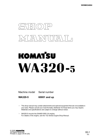 KOMATSU WA320-5 WHEEL LOADER Service Repair Manual SN：60001 and up