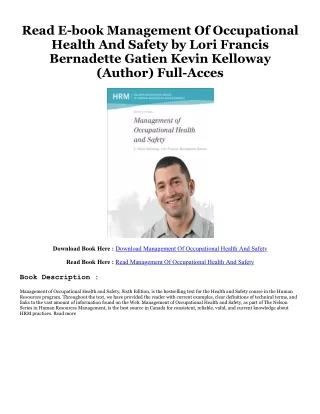 P.D.F. FREE DOWNLOAD Management Of Occupational Health And Safety (EBOOK PDF) By