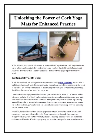 Unlocking the Power of Cork Yoga Mats for Enhanced Practice