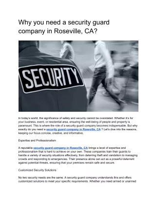 Why you need a security guard company in Roseville, CA