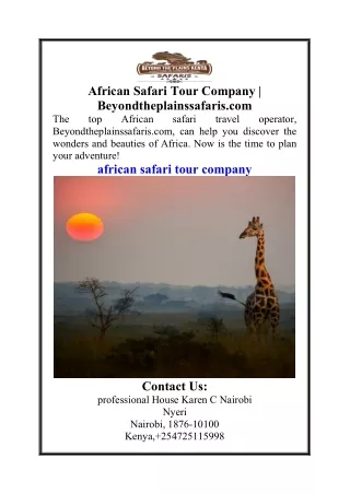 African Safari Tour Company  Beyondtheplainssafaris.com