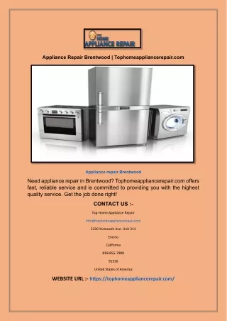 Appliance Repair Brentwood | Tophomeappliancerepair.com