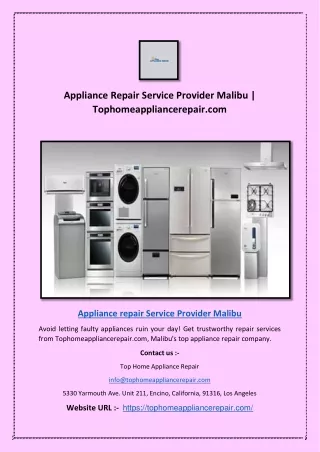 Appliance Repair Service Provider Malibu | Tophomeappliancerepair.com