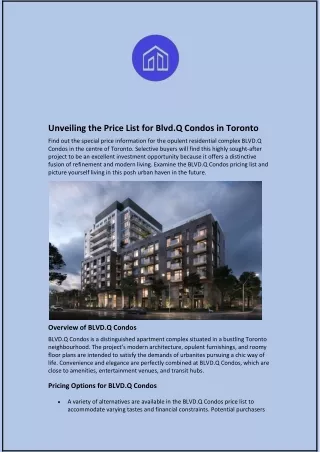 Unveiling the Price List for Blvd.Q Condos in Toronto