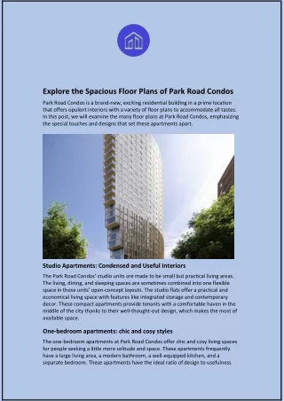 Explore the Spacious Floor Plans of Park Road Condos