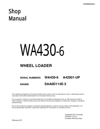 Komatsu WA430-6 Wheel Loader Service Repair Manual SN A42001 and up