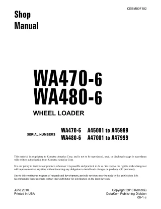 Komatsu WA470-6 Wheel Loader Service Repair Manual SNA45001 to A45999