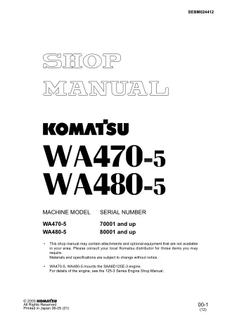 KOMATSU WA480-5 WHEEL LOADER Service Repair Manual SN：80001 and up