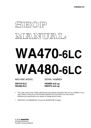 Komatsu WA480-6LC Wheel Loader Service Repair Manual SNH60470 and up