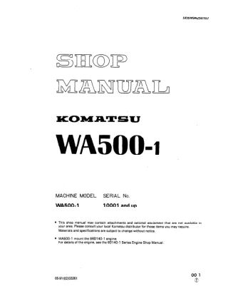 KOMATSU WA500-1 WHEEL LOADER Service Repair Manual SN：10001 and up