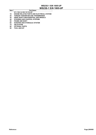 Komatsu WS23S-1 Motor Scraper Parts Catalogue Manual - SN 1005 AND UP