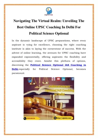 Master Political Science: Premier IAS Coaching by Yojna IAS in Delhi