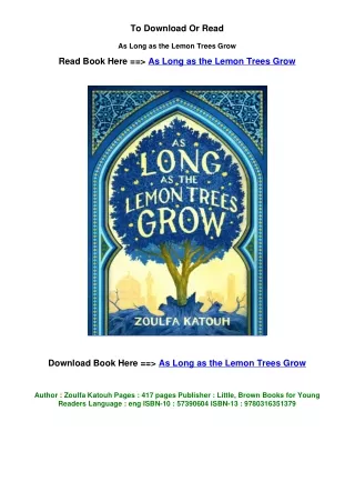 download Pdf As Long as the Lemon Trees Grow By Zoulfa Katouh