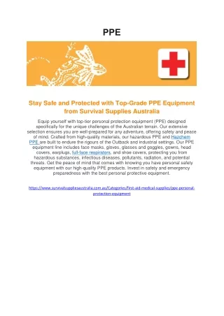 PPE https://www.survivalsuppliesaustralia.com.au/Categories/first-aid-medical-su