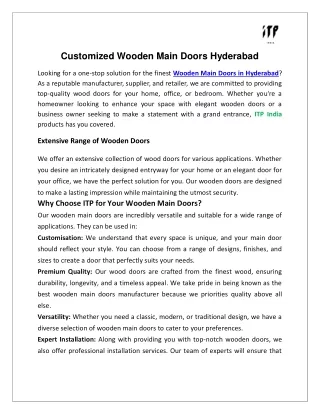 Customized Wooden Main Doors in Hyderabad