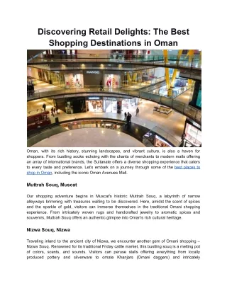 Discovering Retail Delights: The Best Shopping Destinations in Oman