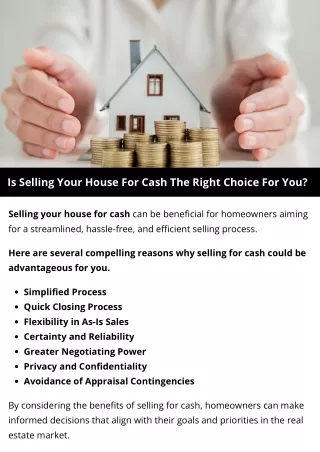 Is Selling Your House For Cash The Right Choice For You?