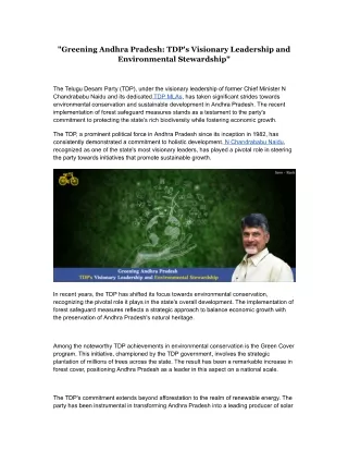 "Greening Andhra Pradesh: TDP's Visionary Leadership and Environmental Stewardsh