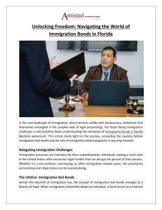 Amistad Bail Bonds - Unlocking Freedom Navigating the World of Immigration Bonds in Florida