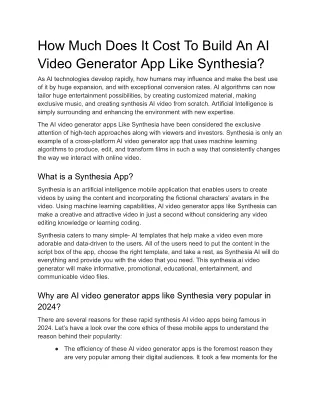 How Much Does It Cost To Build An AI Video Generator App Like Synthesia