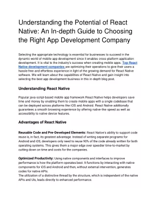 Understanding the Potential of React Native: An In-depth Guide to Choosing the Right App Development Company
