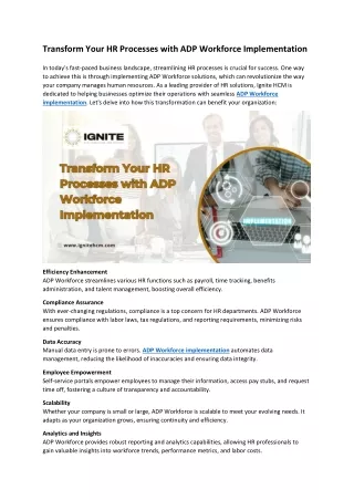 Transform Your HR Processes with ADP Workforce Implementation