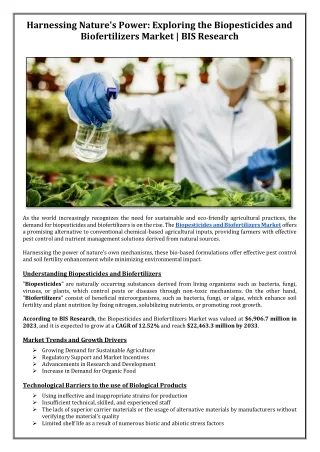 Exploring the Biopesticides and Biofertilizers Market | BIS Research