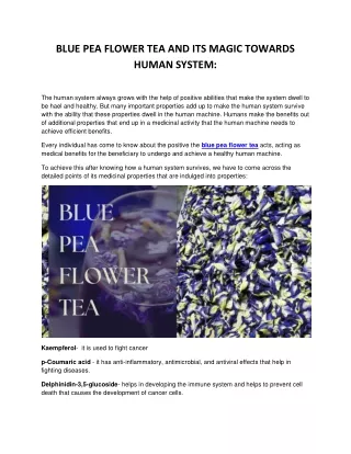 BLUE PEA FLOWER TEA AND ITS MAGIC TOWARDS HUMAN SYSTEM