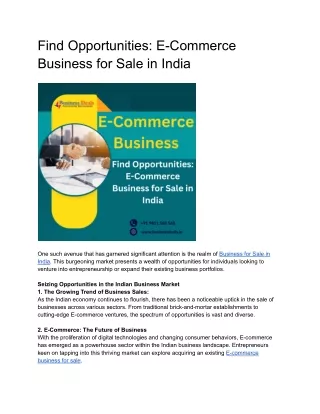 Find Opportunities: E-Commerce Business for Sale in India