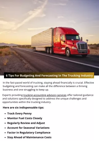 6 Tips For Budgeting And Forecasting In The Trucking Industry