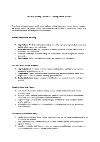 Injection Molding Or Urethane Casting Which Is Better
