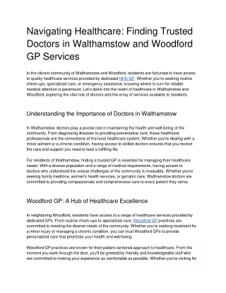 Navigating Healthcare_ Finding Trusted Doctors in Walthamstow and Woodford GP Services